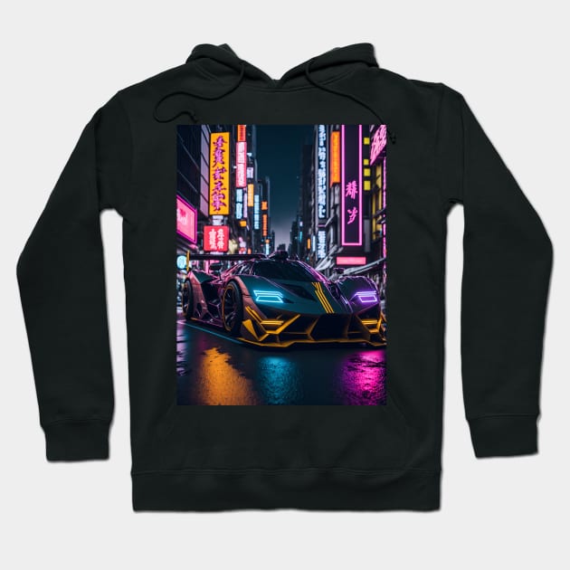 Dark Neon Sports Car in Japanese Neon City Hoodie by star trek fanart and more